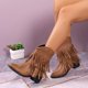 thumbnail image 4 of Zapatos Botines de mujer Botas con borlas de Color sólido Retro informales para mujer botas cómodas de tacón grueso a media botas occidentales de talla grande botines botas (Brown 7.5), 4 of 6