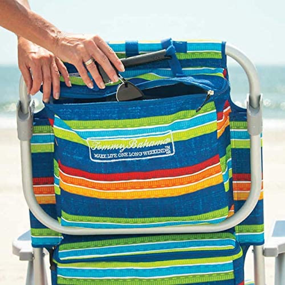 Tommy Bahama Striped Beach Chair with Insulated Cooler and Storage Pouch