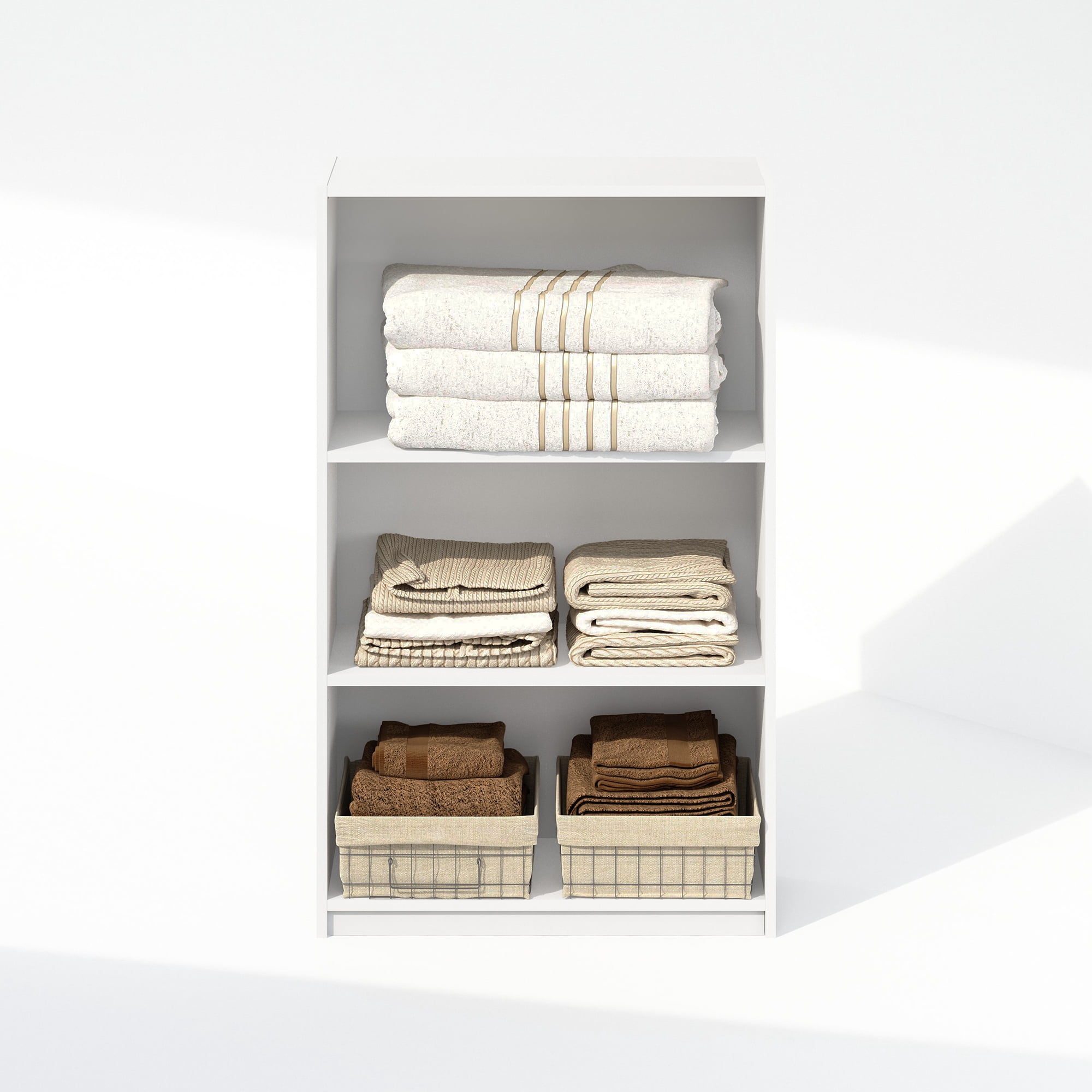 Furinno Reed 3-Tier Multipurpose Adjustable Shelf Clothing & Closet Storage Organization, White