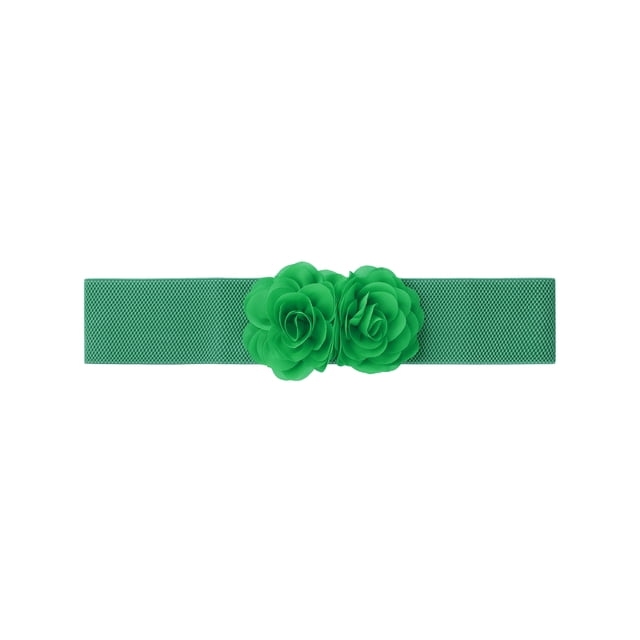 Cinturón elástico ancho de doble flor grande para mujer INSPIRE CHIC, cinturones elásticos anchos para vestir hasta 70 cm/27.55" verde