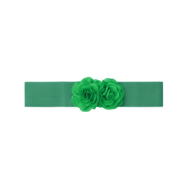 Cinturón elástico ancho de doble flor grande para mujer INSPIRE CHIC, cinturones elásticos anchos para vestir hasta 70 cm/27.55" verde