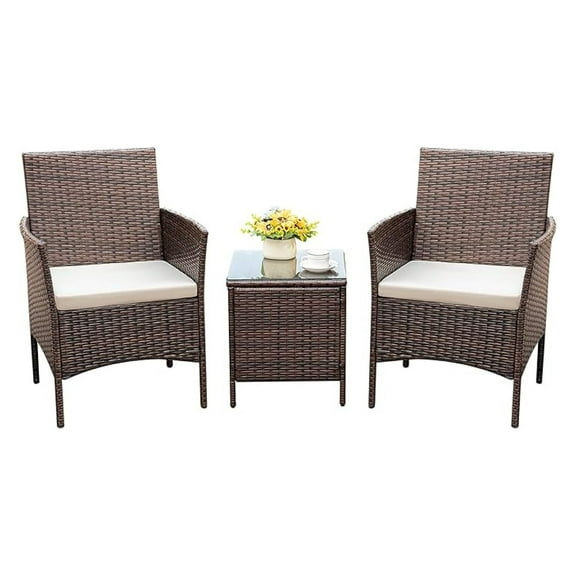 Patio Chairs Set of 2 Outdoor Front Porch Furniture Bistro Set 3 Piece Wicker Patio Chairs Balcony Furniture for Backyard Patio Balcony Lawn Pool (Brown)