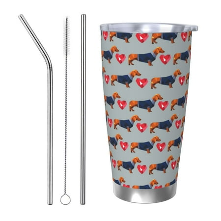 

Qekee Dachshund Dog Heart Print 20OZ Car Cup Stainless Steel Vacuum Insulated Tumbler Tumbler Cup With Lid And Straw Travel Coffee Mug-Straw Three-piece Set