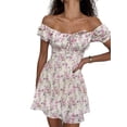 thumbnail image 2 of Coduop Women's Floral Puff Short Sleeve Mini Dress Ruched A Line Short Dresses S-2XL, 2 of 3