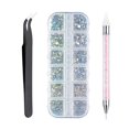 thumbnail image 1 of 1440 piezas de 6 tamaños de diamantes de imitación para decoración de uñas, gemas de diamantes de imitación de cristal redondas con parte trasera plana con pinzas para recoger y bolígrafo puntero de, 1 of 5