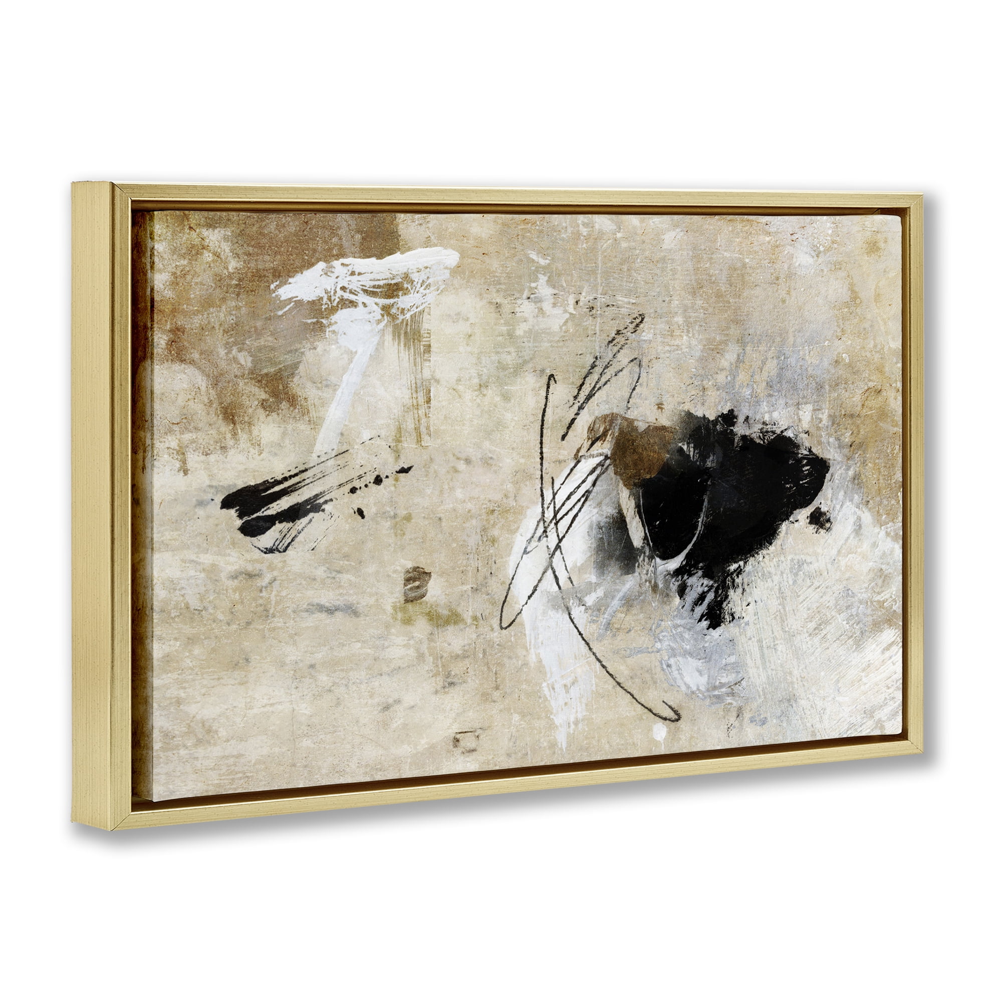 Stupell Industries Rustic Scribble Abstraction Abstract Painting Gold Floater Framed Canvas Art Print Wall Art, 31 x 21