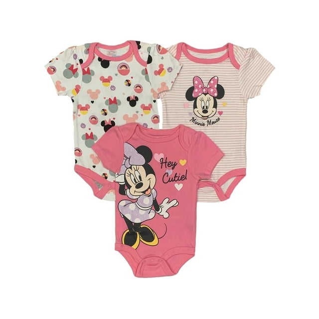 Disney Minnie Mouse 3 Pack Bodysuit Set (Baby Girls) - Walmart.com