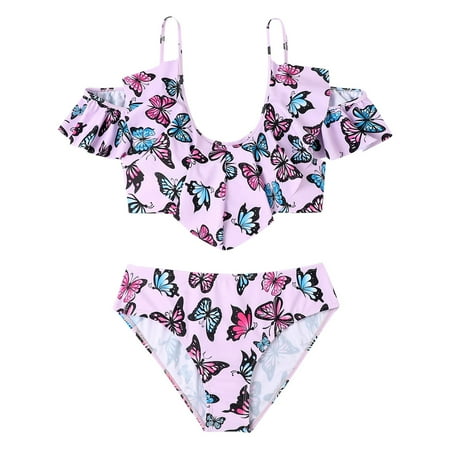 

koaiezne Parent Child Bikini Mother Daughter Swimsuit Suit Women Ruffled Butterfly Print Top And Swimming Trunks 2 Set Family Feeling Pajamas Boys Dragon Family Pajamas 4x