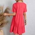thumbnail image 6 of Summer Dresses for Women Plus Size, Women Summer V-Neck Solid Color Casual High Waisted Short Sleeve Dress(Hot Pink,XL), 6 of 8