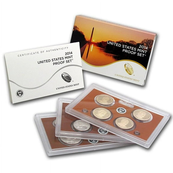 2014 Proof Set - U.S. Mint 14-Coin Clad Set - ATB Quarters & Presidential Dollars - Includes COA & OGP