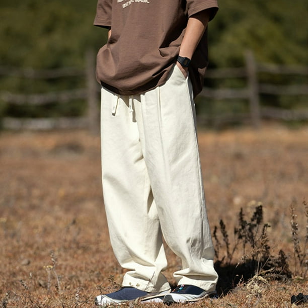 Pantalones de trabajo rectos de tubo para hombre, holgados, con cremallera y bolsillo, estilo retro, informales, largos