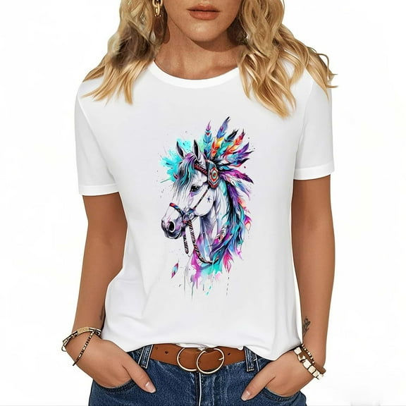 Tnhcen Women's Animal Print Short Sleeve Crewneck T-Shirt - Summer Casual Basics Back to School Essentials Plus Size Friendly (S-2XL) Cotton Top