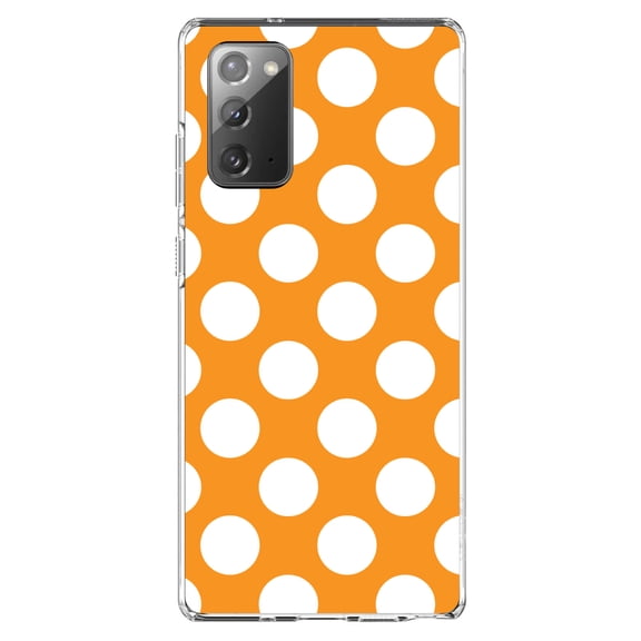 DistinctInk Clear Shockproof Hybrid Case for Galaxy Note 20 ULTRA (6.9" Screen) - TPU Bumper, Acrylic Back, Tempered Glass Screen Protector - White & Orange Polka Dots