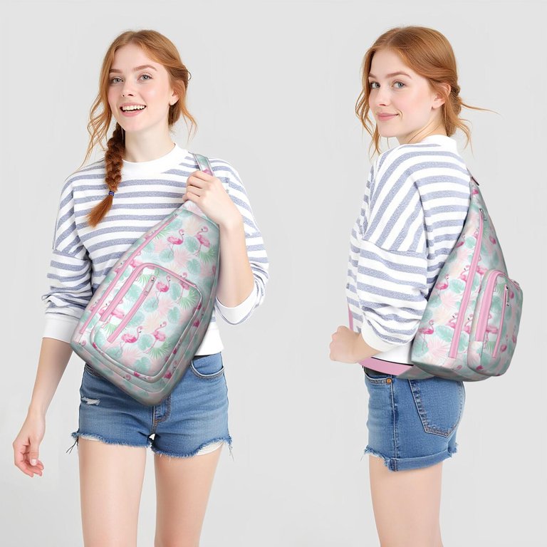 Tropical Flamingo Sling Backpack – Boho Watercolor Pink  display picture 1
