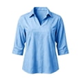 thumbnail image 2 of Women 3/4 Length Sleeve Shirts Lapel V Neck Solid Color Summer Tops Soft Cotton Casual Loose Fit T-Shirts (XL, Sky Blue), 2 of 8