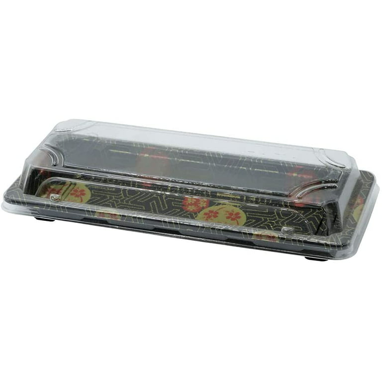 500] Black Sushi Trays with Lids 8.75 x 3.75 Inch - Disposable Sushi  Packaging Box, Carry Out Container, Take Out Boxes, Black Plastic To Go  Containers, Entrees, Appetizers or Desserts 