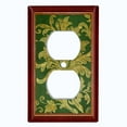 thumbnail image 2 of Metal Light Switch Plate Cover Elegant Green Floral Damask Maroon Frame FRA040, 2 of 13