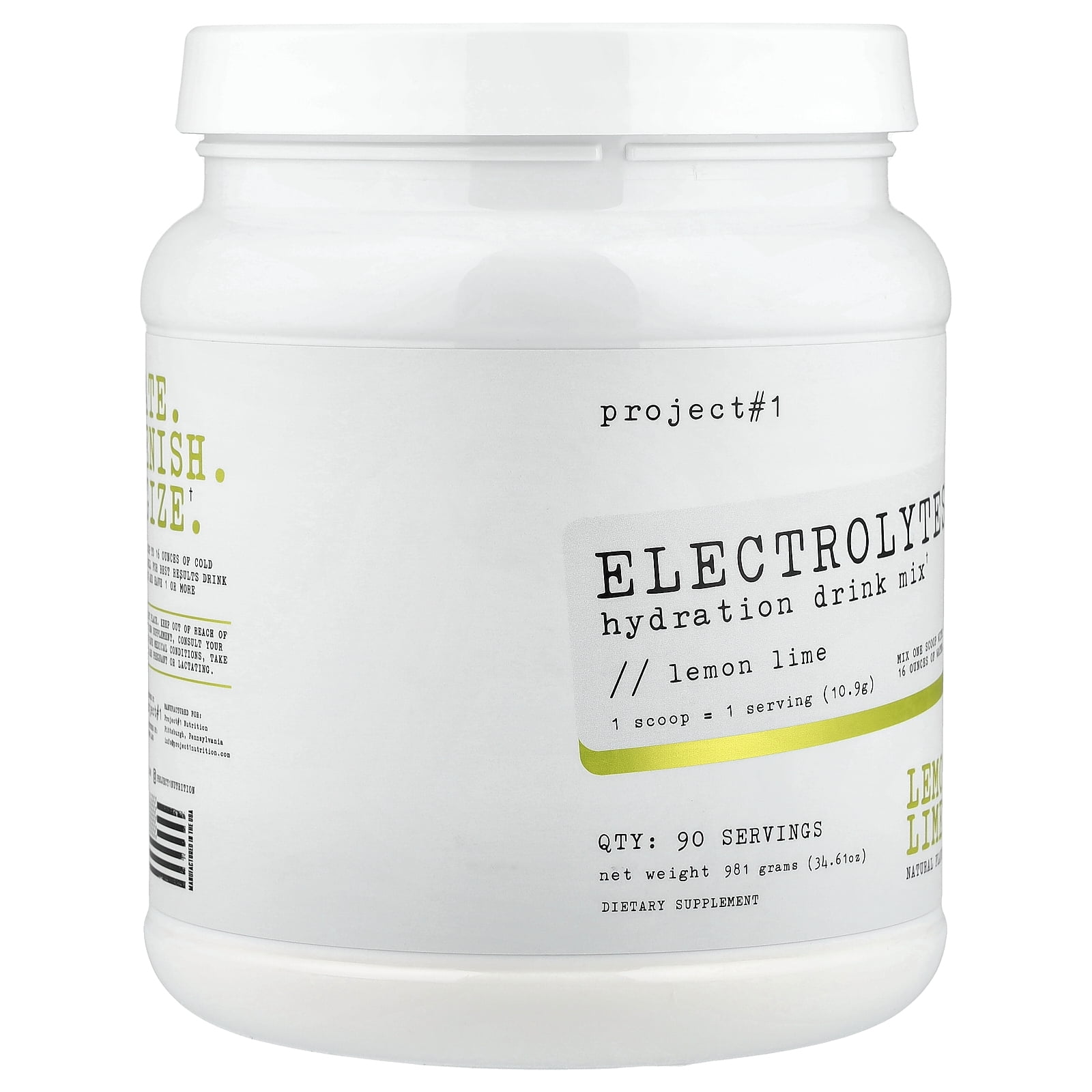 Project 1 Nutrition Electrolytes, Hydration Drink Mix, Lemon Lime, 34.61 oz (981 g)