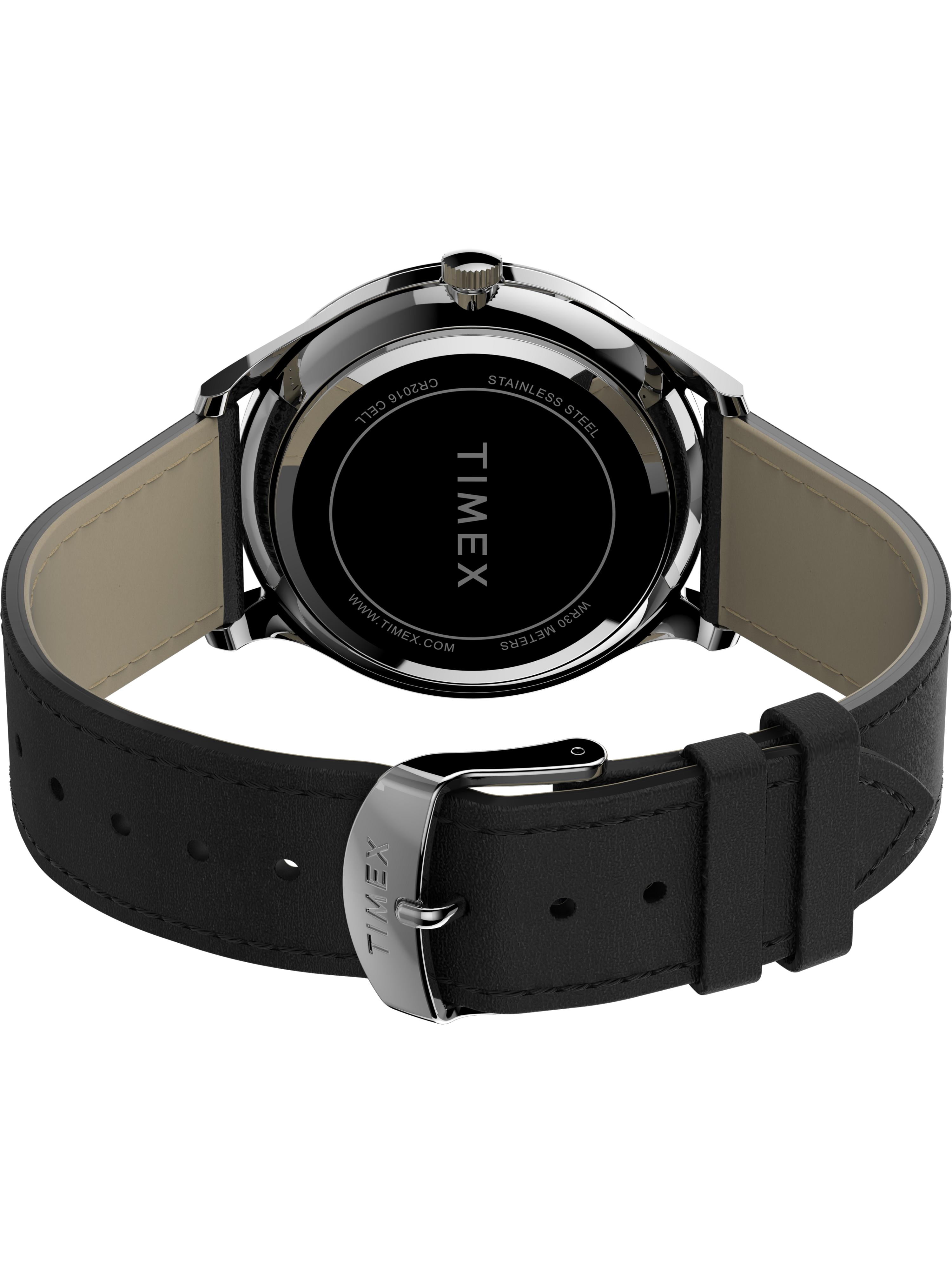 Timex Men's Modern Easy Reader 40mm Black/Silver/White Watch, Genuine Leather Strap