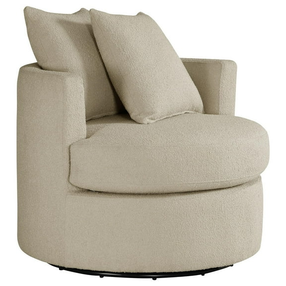Catlyn Swivel Accent Chair- Camel Brown Fabric- 2 Accent Pillows