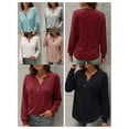thumbnail image 3 of Camiseta mujer, Camiseta holgada de manga larga con hombros caídos y botones para mujer Abody Negro/Pequeña, 3 of 7