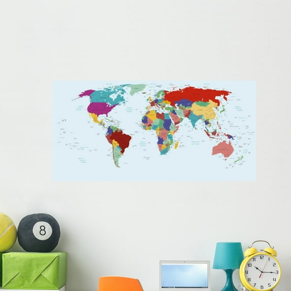 Political Map World Wall Mural by Wallmonkeys Peel and Stick Graphic (48 in W x 21 in H) WM160801