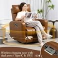 thumbnail image 4 of Genuine Leather Power Swivel Recliner Chair, Glider Electric Rocking Chair for Adults. Nursery Rocker Sofa Chair with Adjustable Headrest for Living Room. Wireless Charging/Type-C&USB, Brown, 4 of 7
