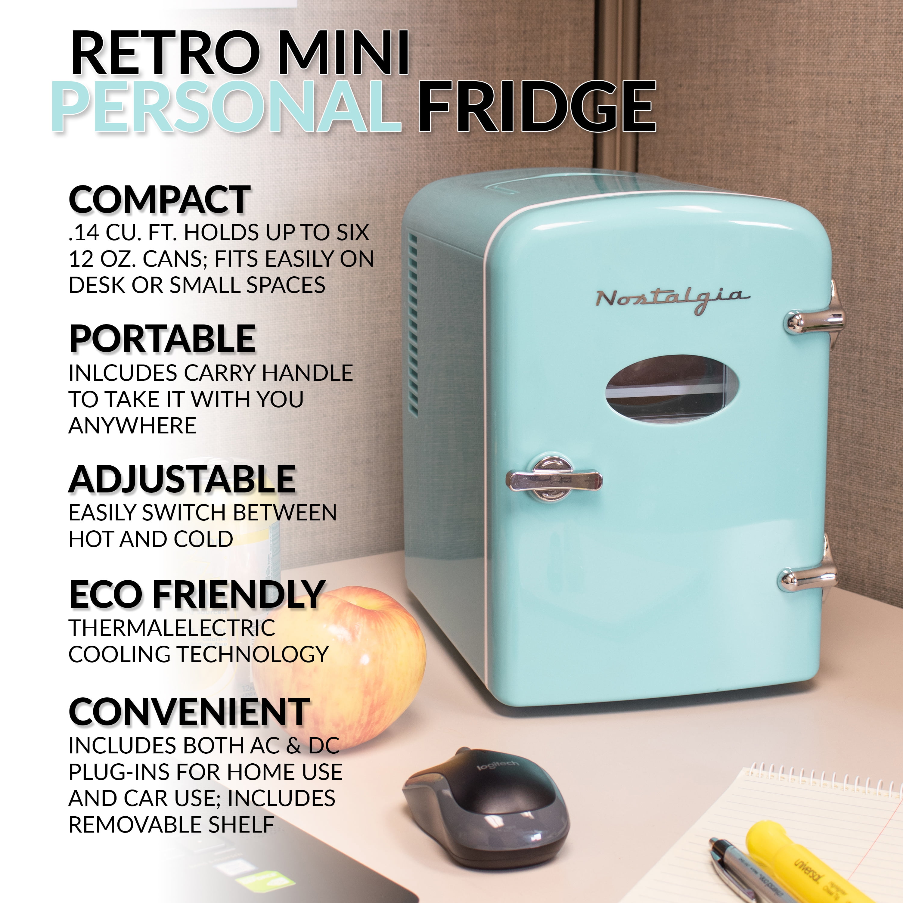 Frigidaire Portable Retro 6 Can Mini Personal Beverage Refrigerator,  EFMIS129, Blue - Walmart.com