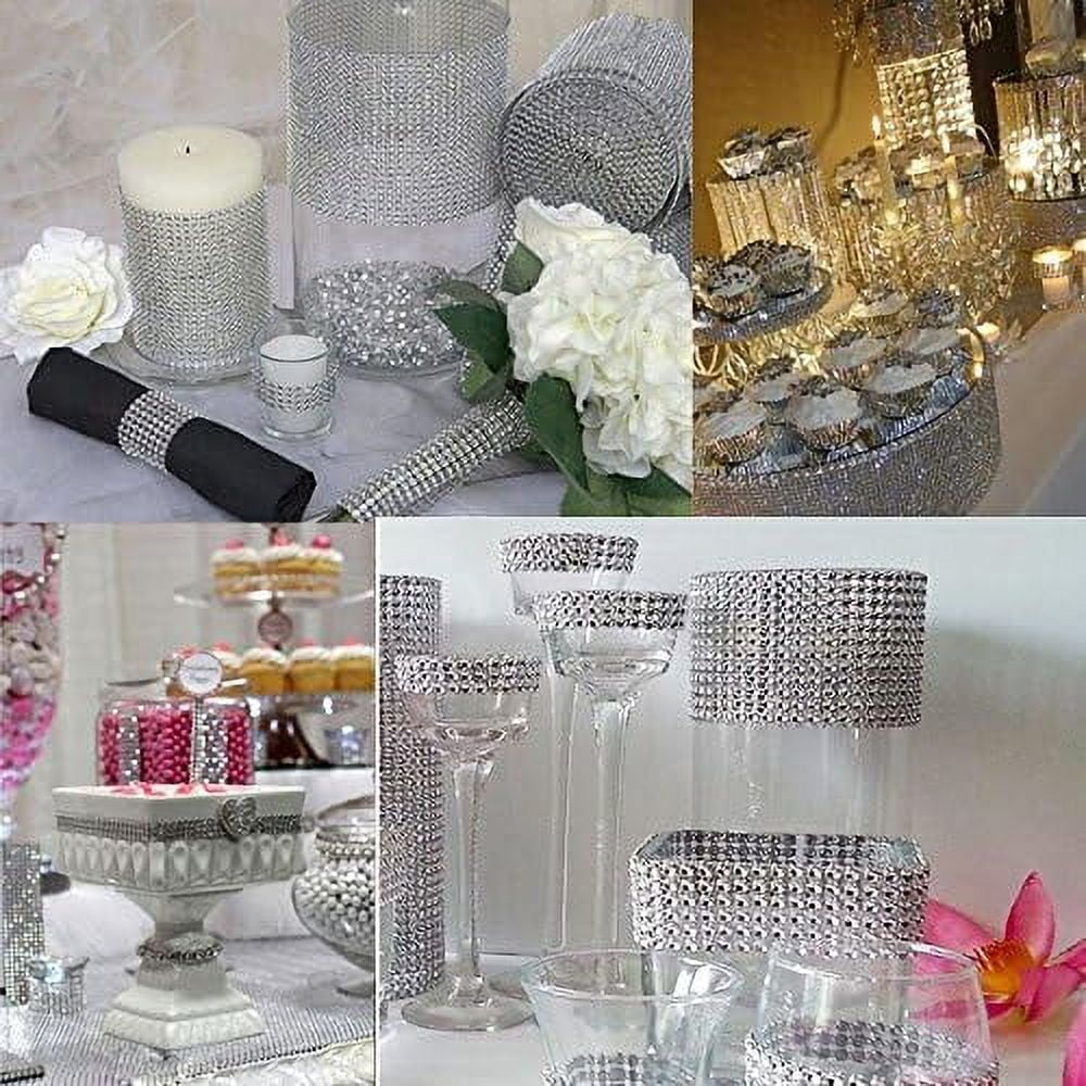 Rhinestone Diamond Mesh Ribbon Wrap, Silver Acrylic Bling Diamond Wrap Ribbon  for DIY, Wedding Decorations, Cake, Birthday Party Supplies, Arts and Crafts (60Ft)
