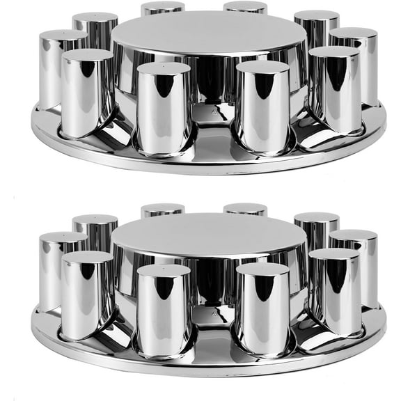 2 Front Cylinder Axle Wheel Covers - Front Axle Hub Covers with 33mm Thread-On Chrome Lug Nut Covers for Semi Truck