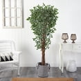 thumbnail image 3 of Nearly Natural 70in. Variegated Ficus Artificial Tree in Handmade Black and White  Jute and Cotton Planter UV Resistant (Indoor/Outdoor), 3 of 4