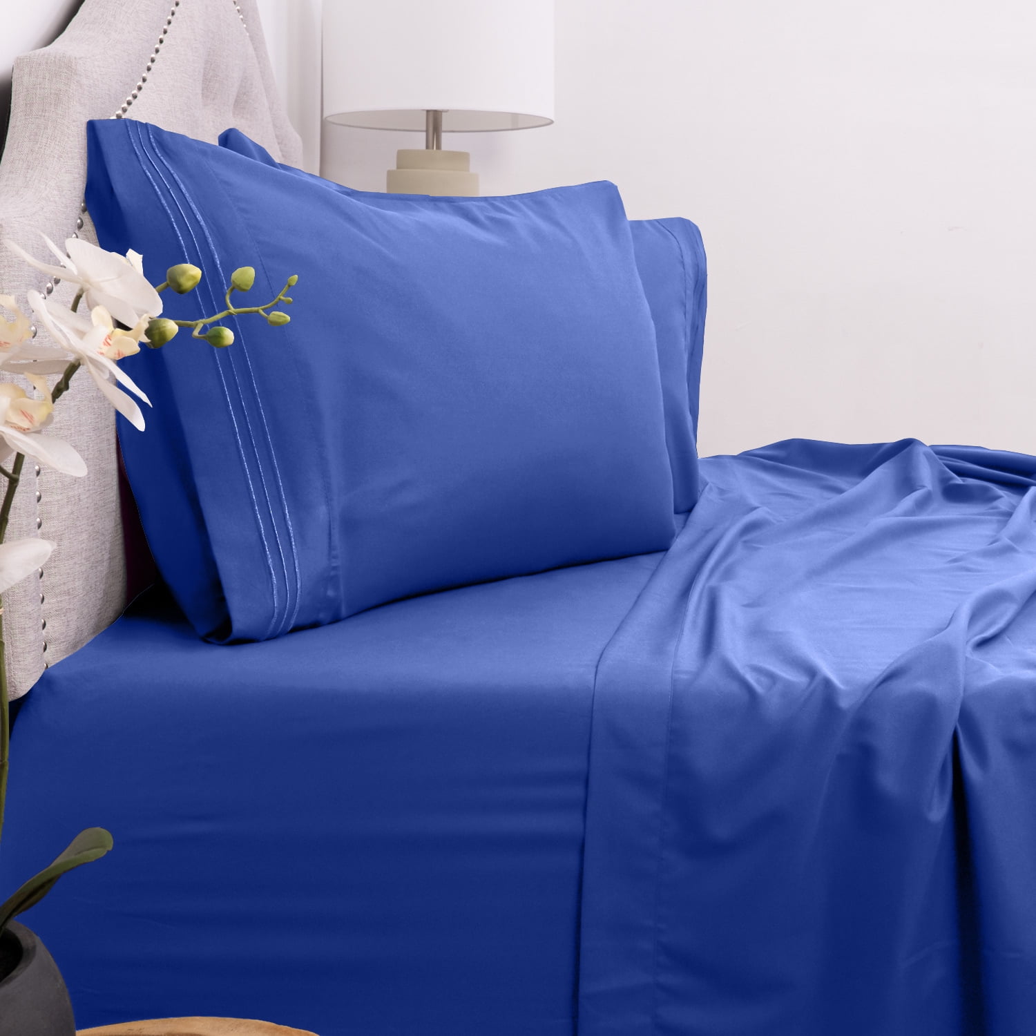 Sweet Home Collection Queen 1800 Thread Count 4pc Sheet Set Blue Deep Pocket for sale online 