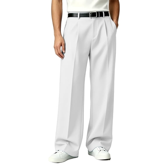 Nestiefly Men's Baggy Casual Dress Pants Wide Leg Pants Old Money Pleated Loose Relaxed Fit Slacks Business Trousers 2026 White 3XL
