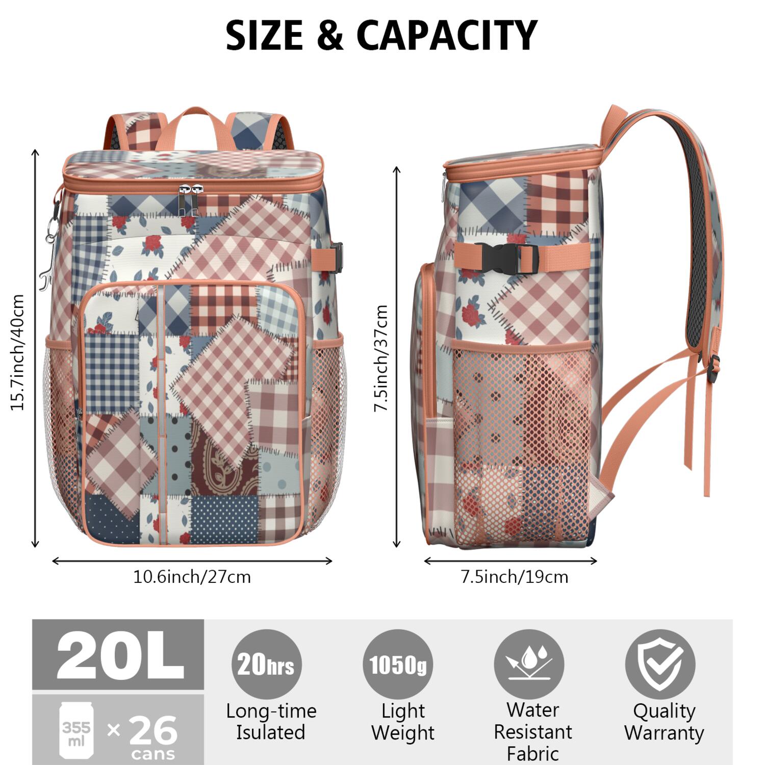 Travel Cooler Bag - Pioneer Flower Floral Print Pattern Camping Beer Cooler Backpack with Bottle Opener- Waterproof Insulated Picnic Backpacks - Cooler Bag for Beach