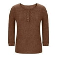 thumbnail image 4 of Lenpel Women's 3/4 Length Sleeve Tops Crew Neck Half Button Brushed Fleece Ribbed Knit T Shirts Soft Casual Tunic Blouses(Coffee,XX-Large), 4 of 6