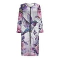 thumbnail image 4 of FKELYI Hummingbird Purple Pink Rose Print Women Zipper Front Robe Nightgowns Comfy House Coats Full Length Sleepwear House Dress Long Sleeve Bathrobe with 2 Pockets, L, 4 of 6