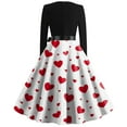 thumbnail image 3 of Fgvctg Valentine's Day Dresses for Women Romantic Crewneck Vintage Cocktail Dresses Cute Heart Print Fashion 50s Tea Dress Date Night Long Sleeve Lightweight Dressy Outfit White XL, 3 of 3