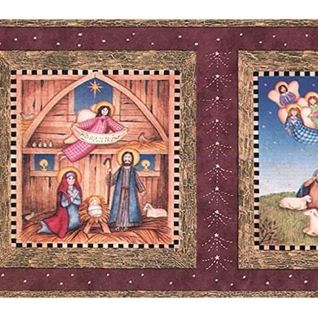 Concord Wallcoverings Wallpaper Border Religious Pattern The Birth Story of Jesus Christ for Living Room Dining Area, Burgundy Brown Green Blue Red White, 7 Inches by 15 Feet FF03352B