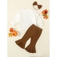 thumbnail image 3 of Toddler Baby Girl Thanksgiving Outfits 6 12 18 24Months 2t 3t 4t Turkey Long Sleeve Sweatshirt Top+ Flared Pants Headband Set, 3 of 7