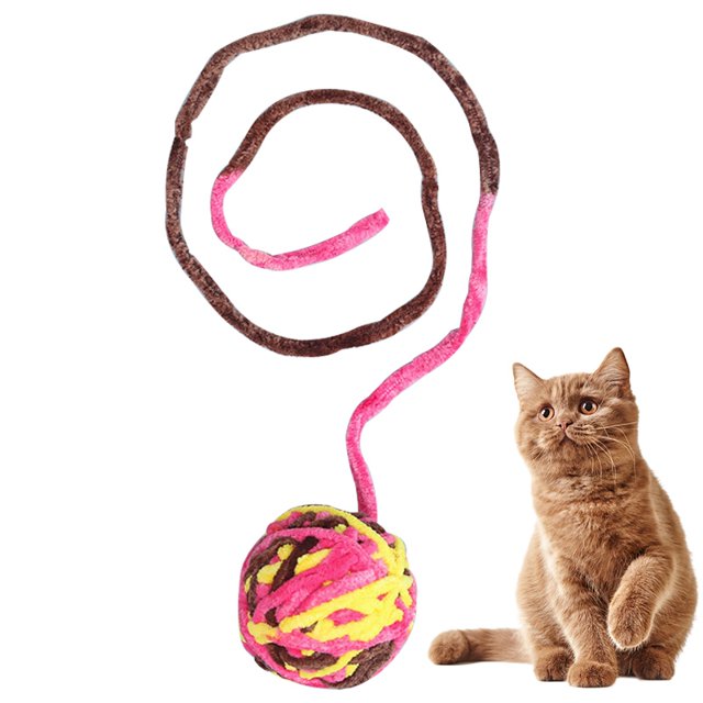 Cat Toy Ball Wool Interactive Funny Cat Pom Pom Toy Kitten Play Ball with Bell