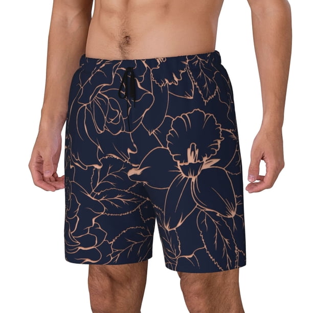Balery Copper-Gold Gloss Outline Flower Bañador para hombre, shorts de playa de secado rápido con entrepierna y forro de compresión-3X-Large