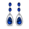 thumbnail image 2 of Bling Jewelry Womens Cocktail Bridal Cubic Zirconia Halo Big Statement Blue Teardrop CZ Chandelier Earrings Silver Plated, 2 of 6