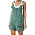 thumbnail image 1 of TopLLC Women's Summer Casual Rompers Sleeveless Loose Spaghetti Strap Short Jumpsuits Overalls Solid Button Bodysuit Playsuit With Pockets, 1 of 9