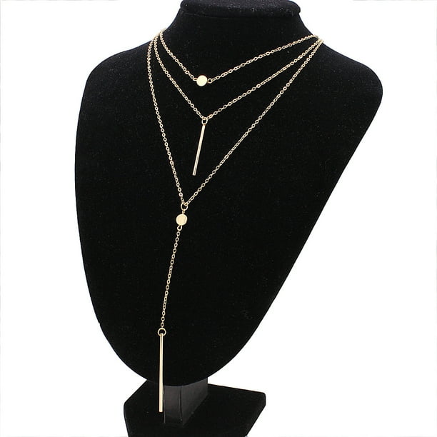 GOOHOCHY Collar de múltiples capas de la cadena de la manera del collar del punto y de la línea para la mujer - Oro