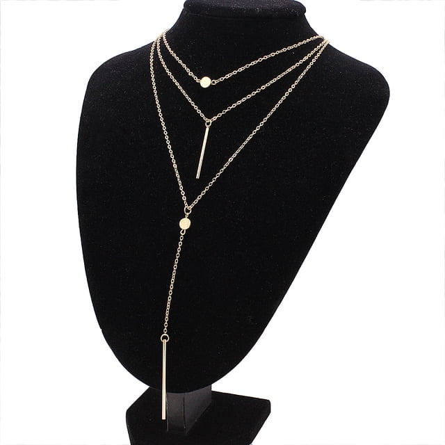 BRIGHTFUFU Collar de múltiples capas de la cadena de la manera del collar del punto y de la línea para la mujer - Oro