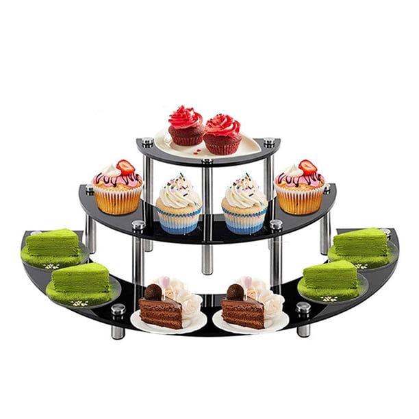 Présentoir Acrylique à 3 Niveaux - Support à Gâteau, Dessert, Transparent, Demi-cercle