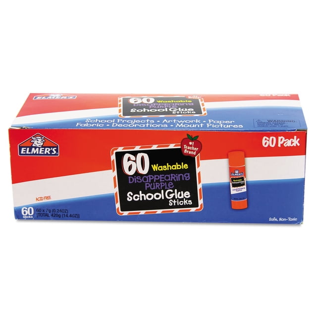 Barras de pegamento Elmer's Disappearing Purple School, 7 g, 60 unidades