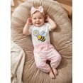 thumbnail image 6 of Cenuakty Baby 3M 6M 12M 18M 24M Girl Summer Outfits Fashionable Short Sleeve Bee Floral Print Romper with Pants, Headband 3Pcs Set, 6 of 9