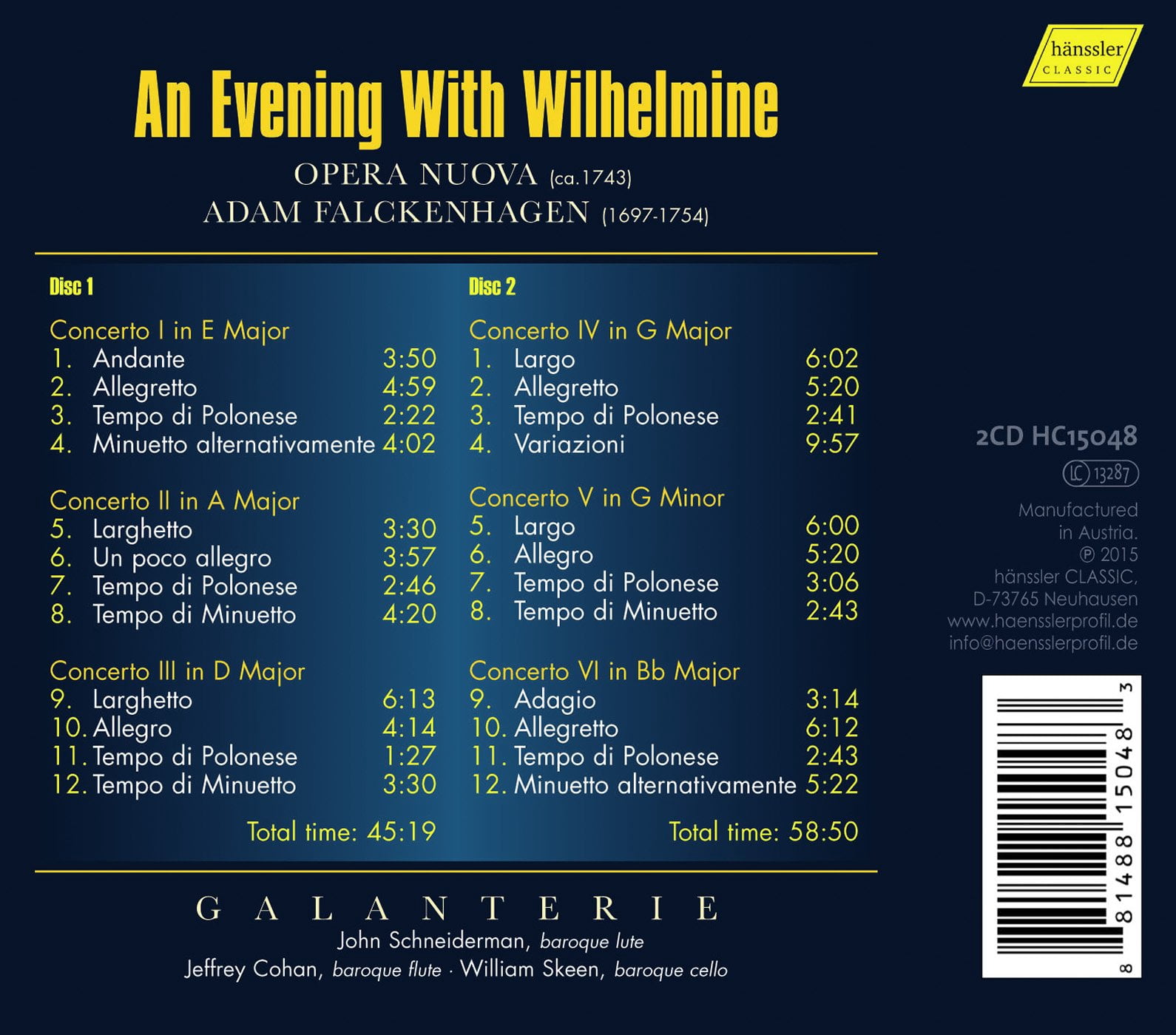 Adam Falckenhagen - An Evening With Wilhelmine - Music & Performance - CD