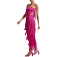 thumbnail image 3 of GXFC Women Tassel Hem Strapless Tube Top and Elastic Waist Tassel Long Dress Solid Color 2 Piece Outfits Dance Party Dress Evening Party Dress Beach Streetwear for Bar Dance Party Club Summer Clothes, 3 of 5